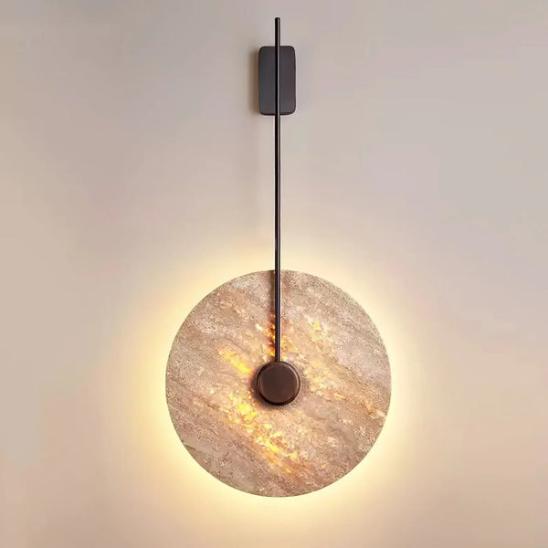modern beige travertine disc led wall lamp