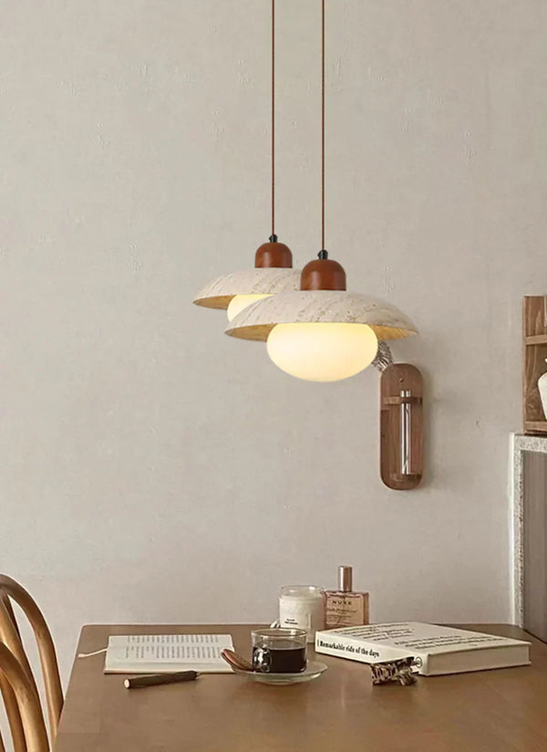 modern beige travertine disc pendant lamp 2