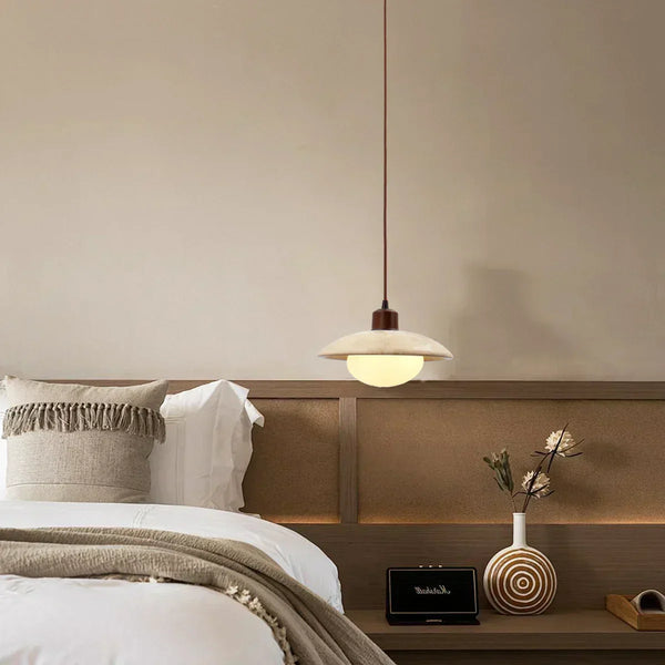 modern beige travertine disc pendant lamp 2