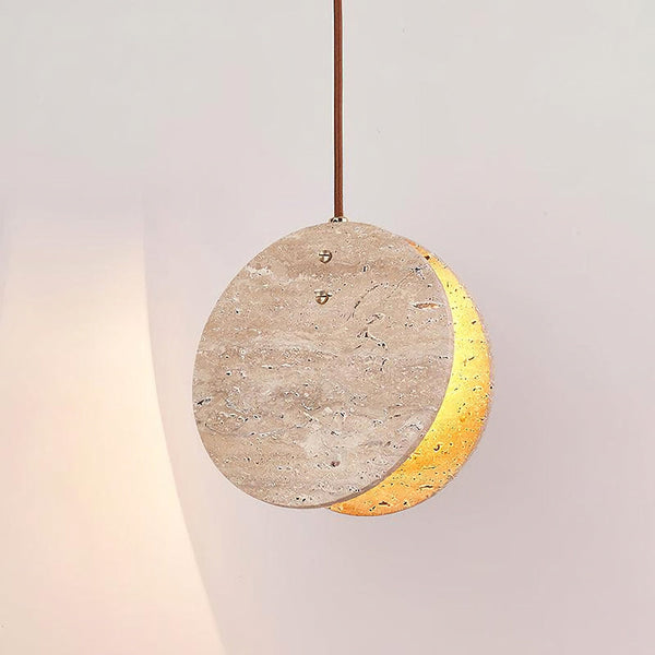 modern beige travertine disc pendant lamp