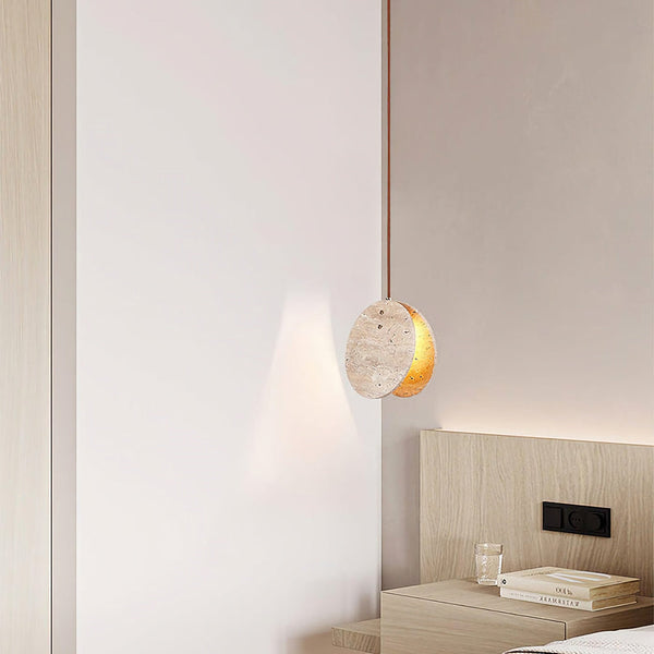 modern beige travertine disc pendant lamp