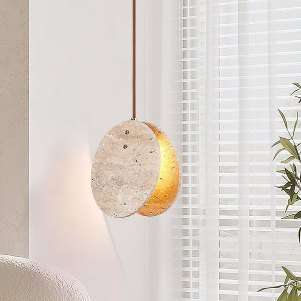 modern beige travertine disc pendant lamp