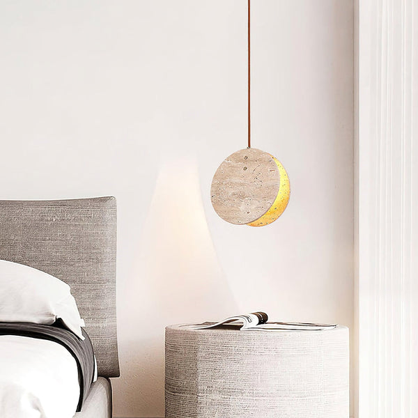 modern beige travertine disc pendant lamp