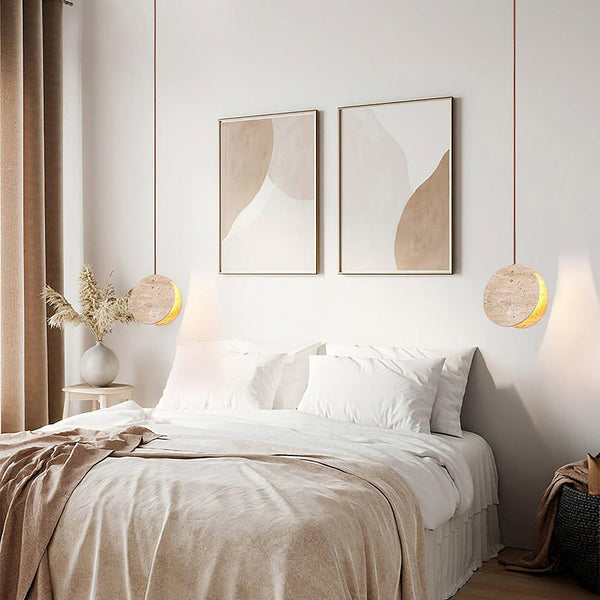 modern beige travertine disc pendant lamp