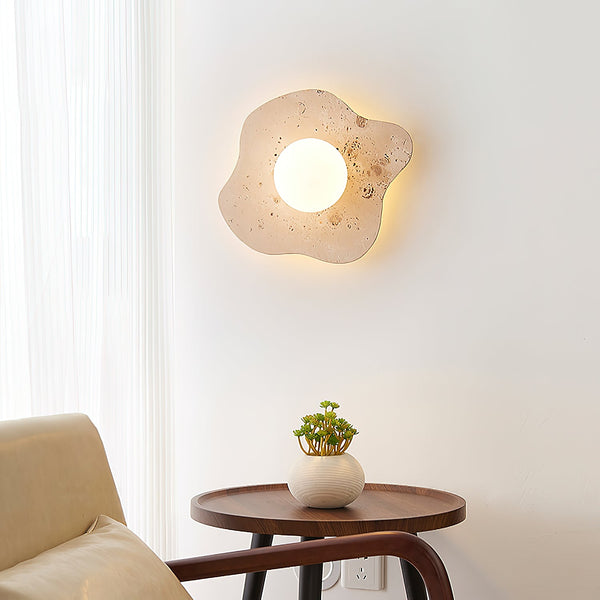 modern beige travertine glass blob wall lamp