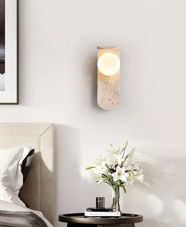modern beige travertine glass globe wall lamp 5