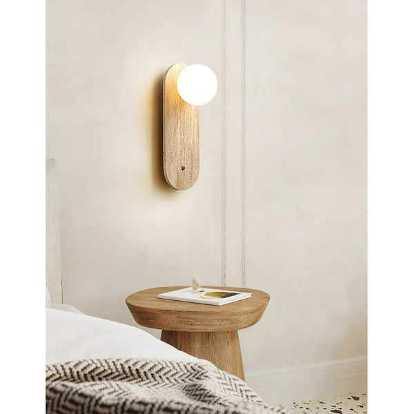 modern beige travertine glass wall sconce