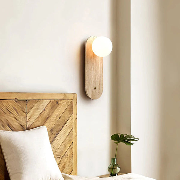 modern beige travertine glass wall sconce