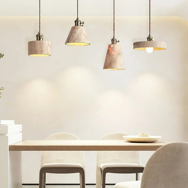 modern beige travertine gold metal pendant lamp