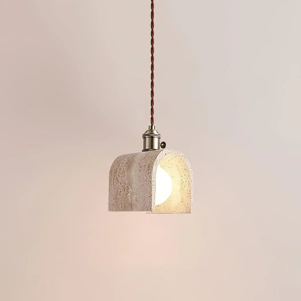 modern beige travertine gold metal pendant lamp