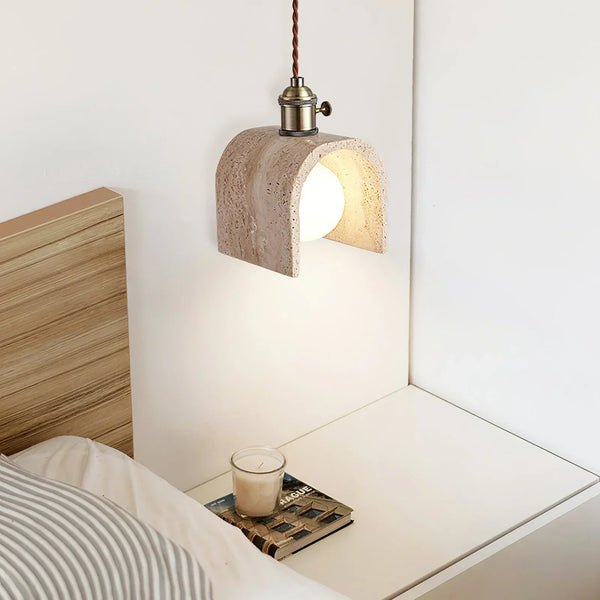 modern beige travertine gold metal pendant lamp