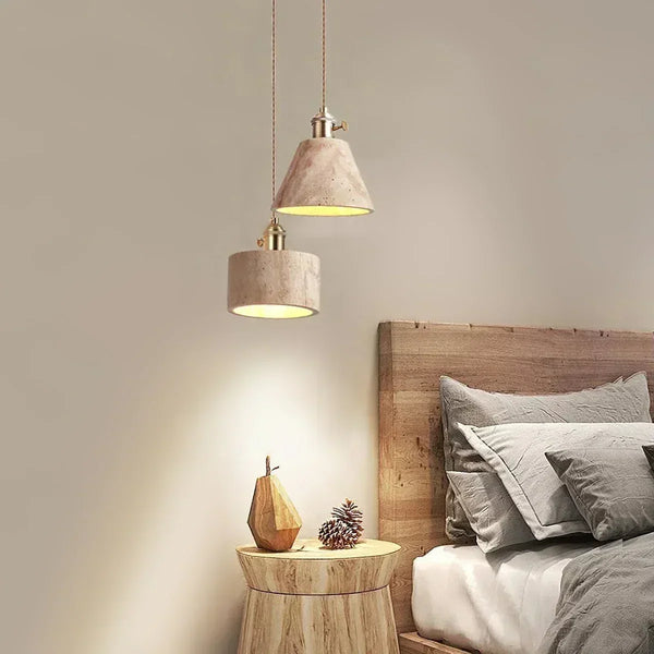 modern beige travertine gold metal pendant lamp
