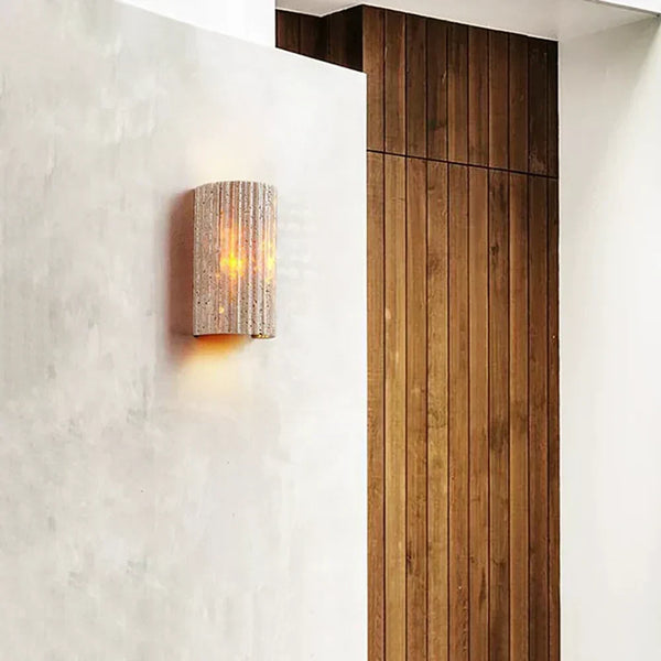 modern beige travertine half cylinder wall lamp