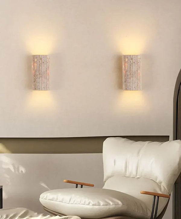 modern beige travertine half cylinder wall lamp