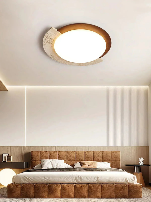 modern beige travertine halo led ceiling light