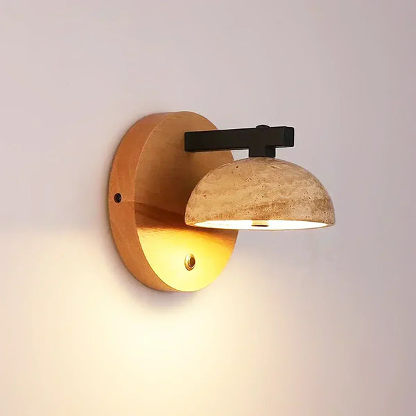 modern beige travertine hemispherical led wall light