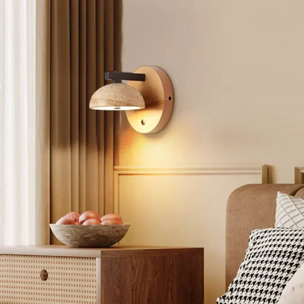 modern beige travertine hemispherical led wall light