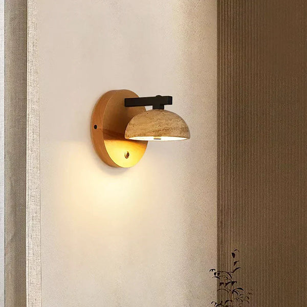 modern beige travertine hemispherical led wall light