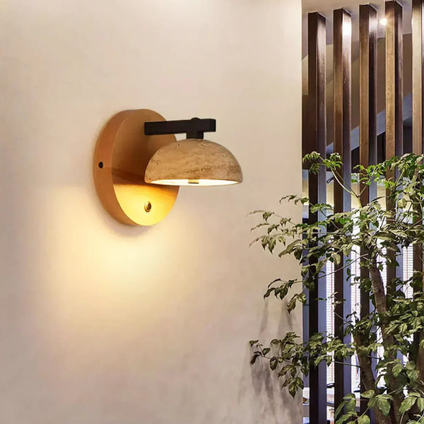 modern beige travertine hemispherical led wall light