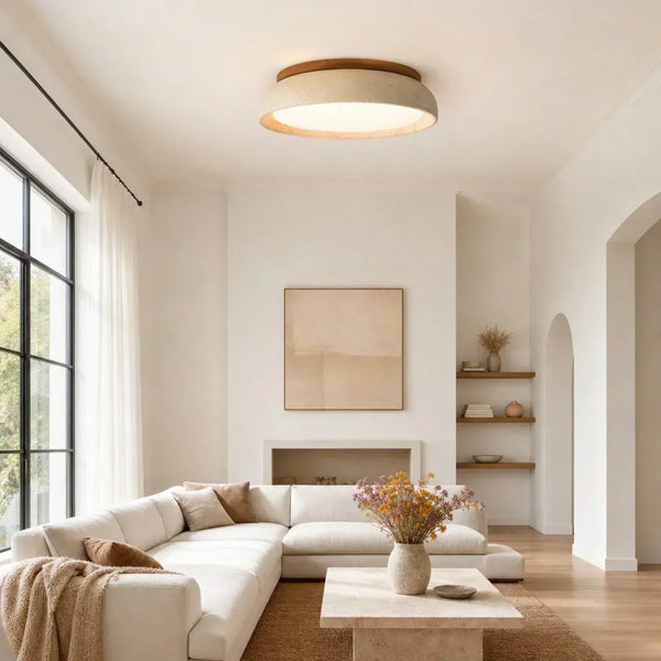 modern beige travertine round flush mount ceiling light