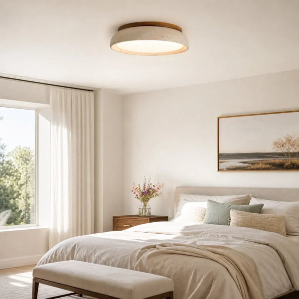 modern beige travertine round flush mount ceiling light