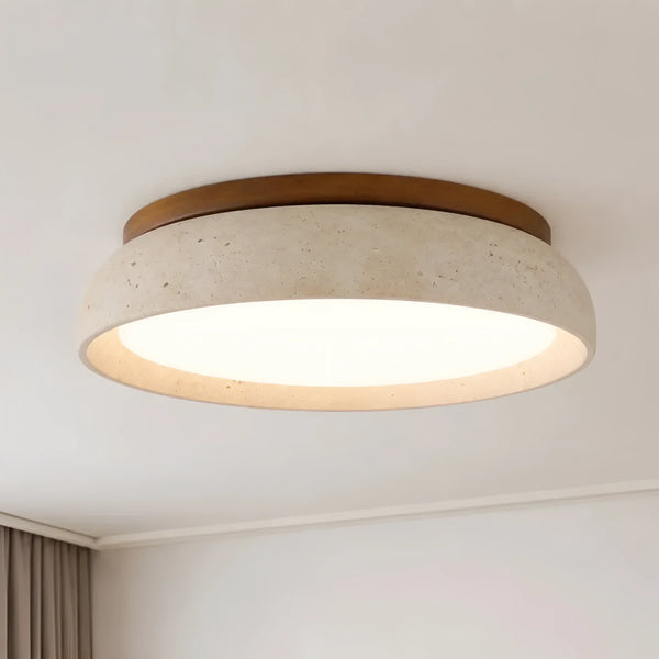 modern beige travertine round flush mount ceiling light