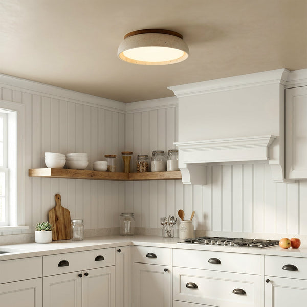 modern beige travertine round flush mount ceiling light