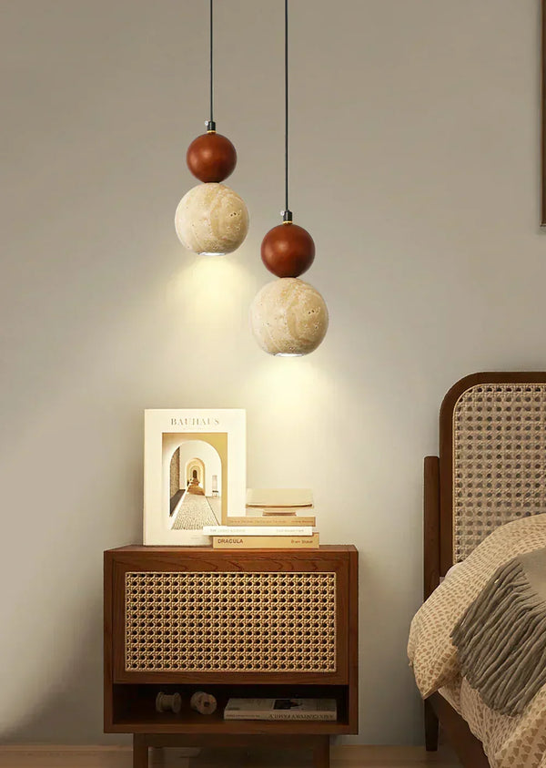 modern beige travertine round pendant lamp