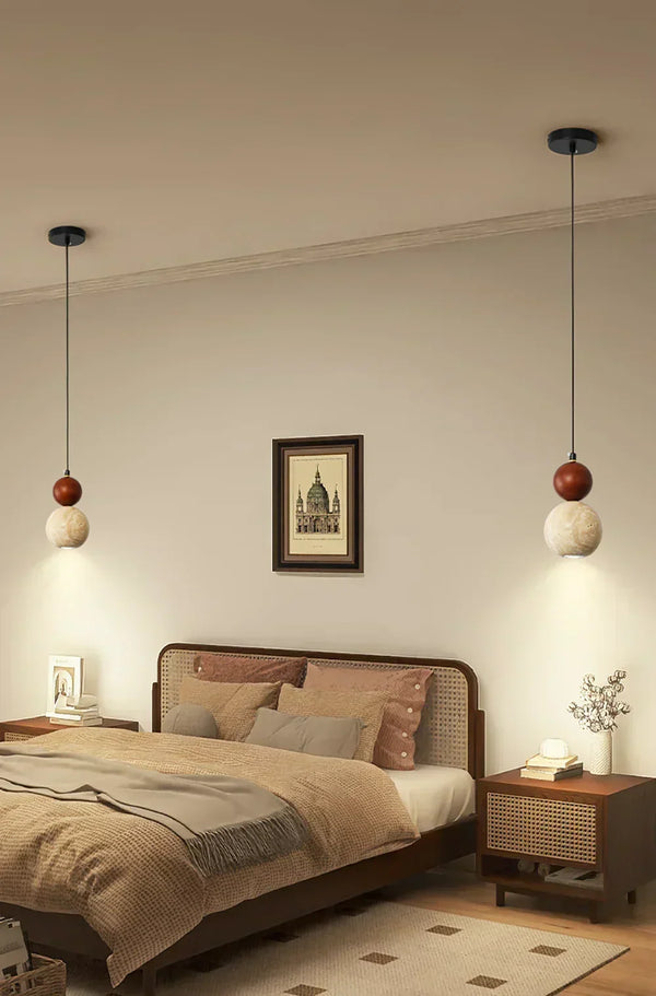 modern beige travertine round pendant lamp