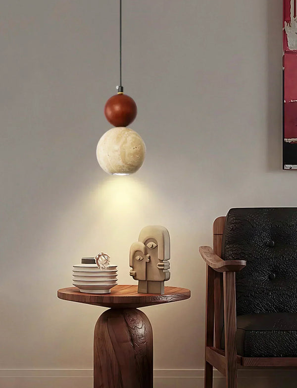 modern beige travertine round pendant lamp