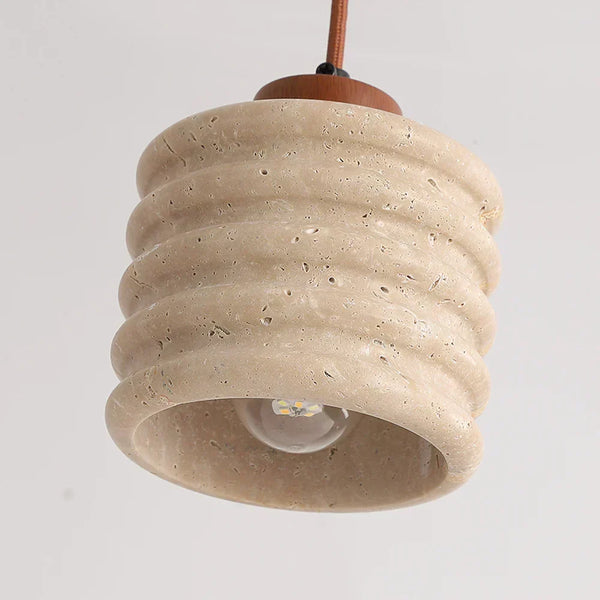 modern beige travertine wood column pendant lamp