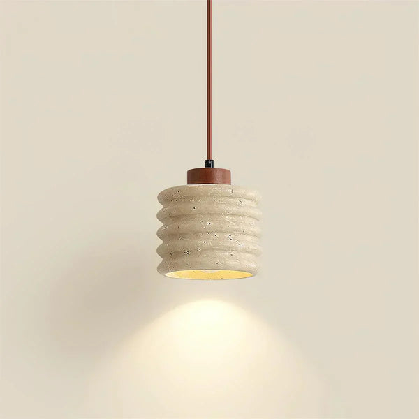 modern beige travertine wood column pendant lamp