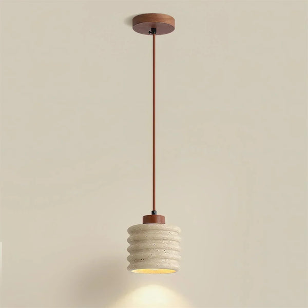 modern beige travertine wood column pendant lamp