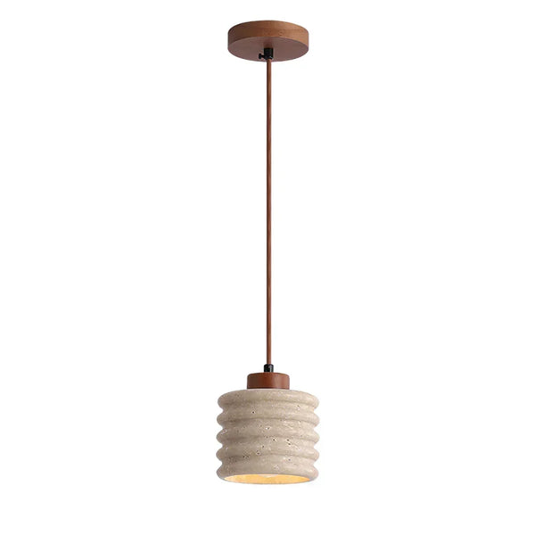 modern beige travertine wood column pendant lamp