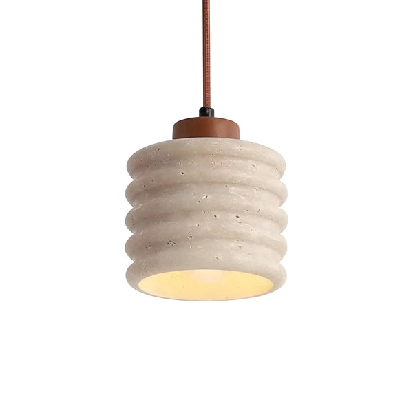 modern beige travertine wood column pendant lamp