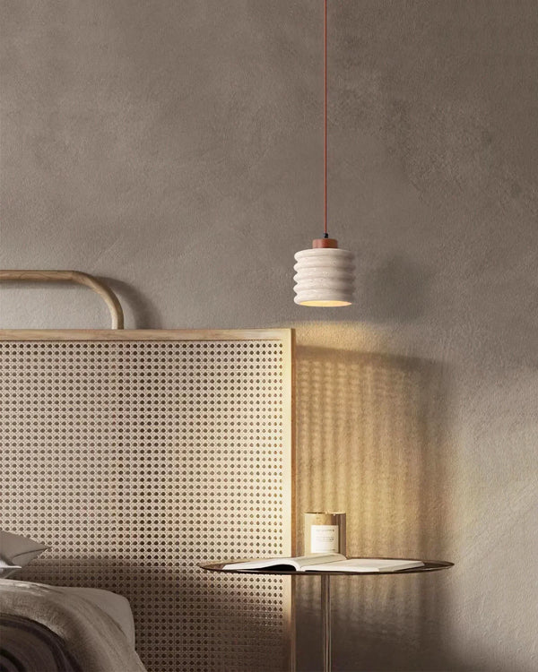 modern beige travertine wood column pendant lamp