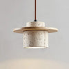 modern beige travertine wood cylinder pendant light