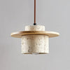 modern beige travertine wood cylinder pendant light