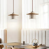 modern beige travertine wood cylinder pendant light