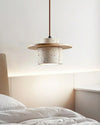 modern beige travertine wood cylinder pendant light