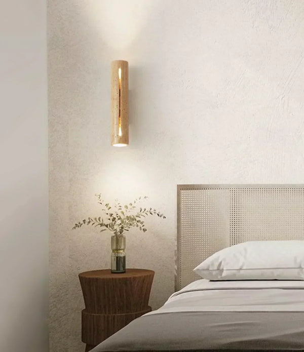 modern beige travertine wood cylinder wall lamp 3