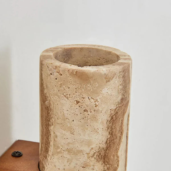 modern beige travertine wood cylinder wall lamp 3