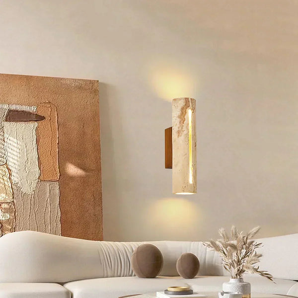 modern beige travertine wood cylinder wall lamp 3