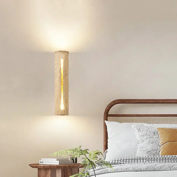 modern beige travertine wood cylinder wall lamp 3