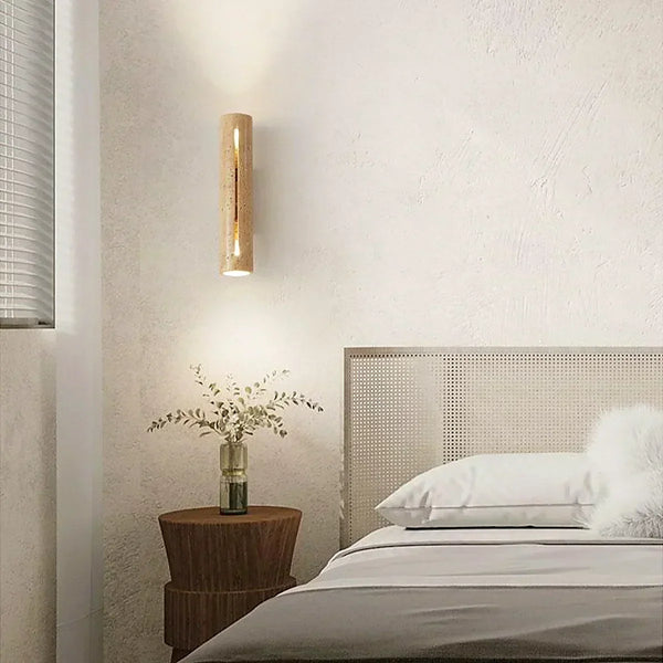 modern beige travertine wood cylinder wall lamp 3