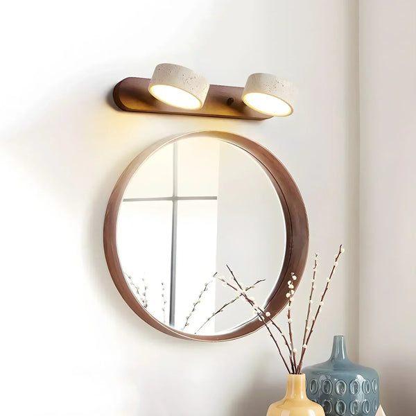 modern beige travertine wood duo led wall light