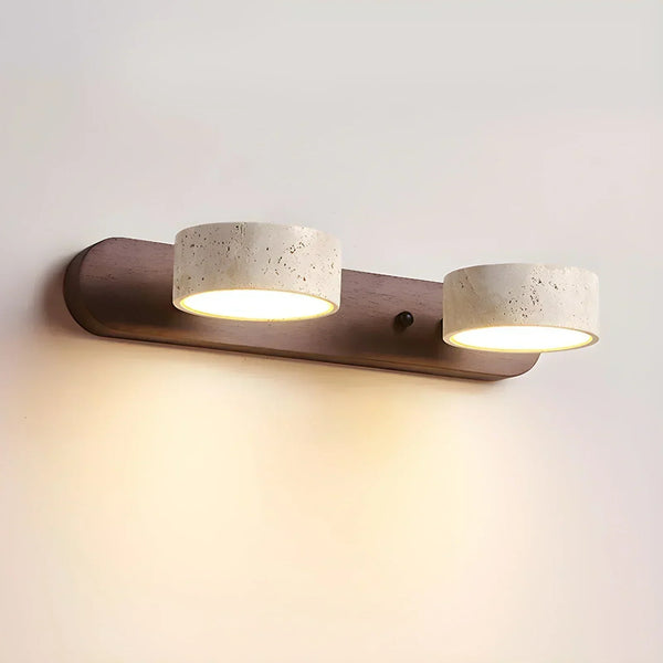 modern beige travertine wood duo led wall light
