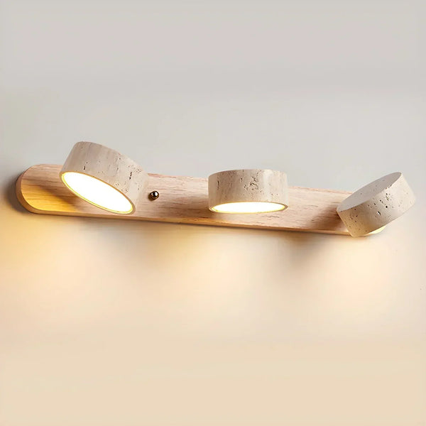 modern beige travertine wood duo led wall light