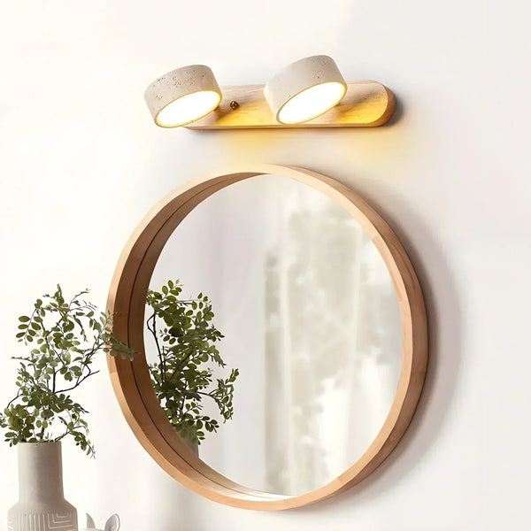 modern beige travertine wood duo led wall light