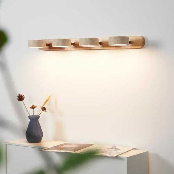modern beige travertine wood duo led wall light